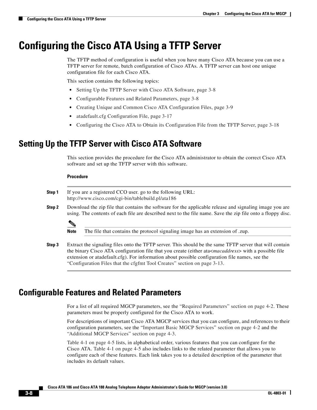 Cisco Systems ATA 186 Configuring the Cisco ATA Using a Tftp Server, Setting Up the Tftp Server with Cisco ATA Software 