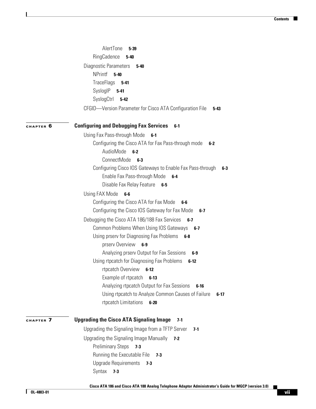 Cisco Systems ATA 186 manual NPrintf TraceFlags, Vii 