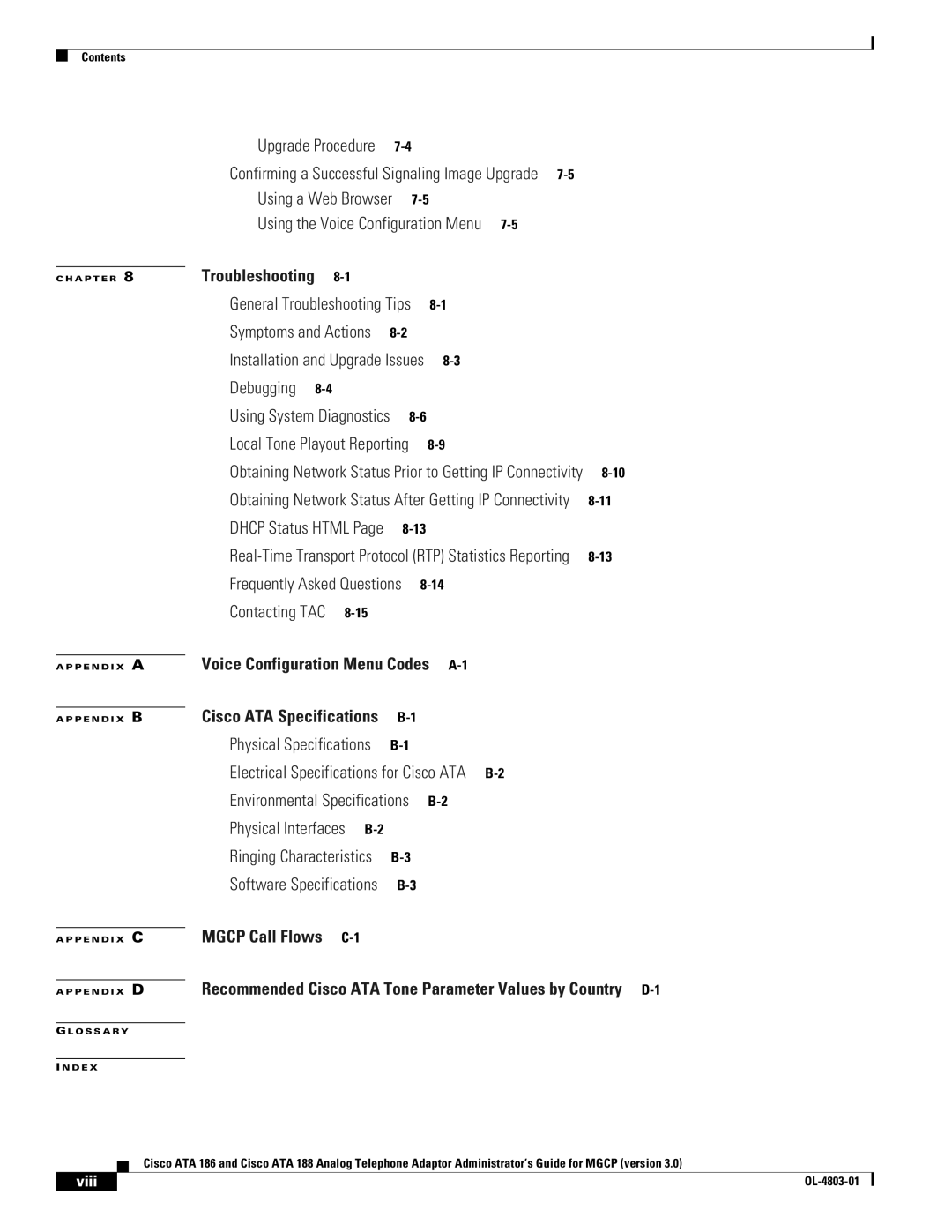 Cisco Systems ATA 186 manual Installation and Upgrade Issues, Viii 