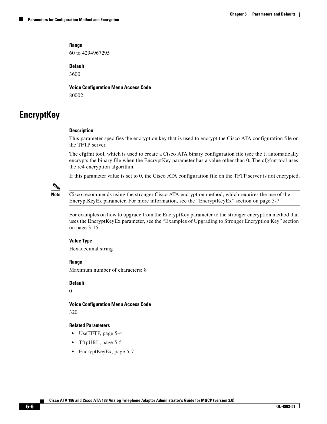 Cisco Systems ATA 186 manual EncryptKey 