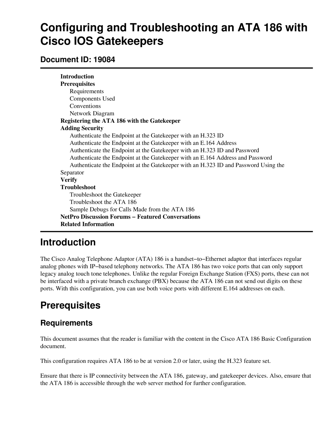 Cisco Systems ATA 186 manual Introduction, Prerequisites, Document ID, Requirements 