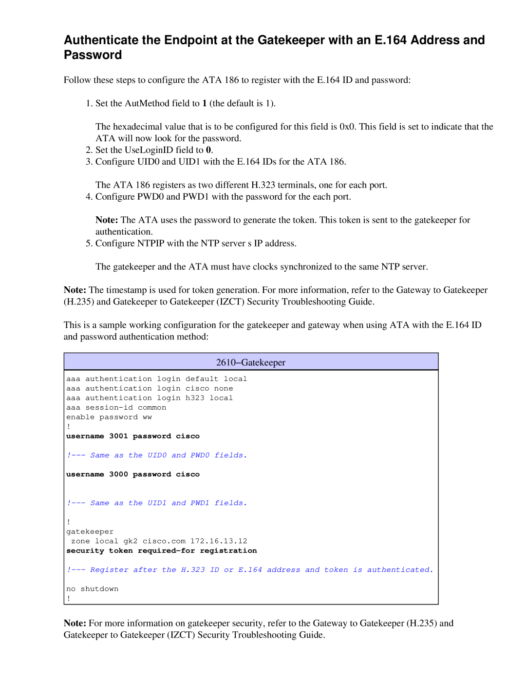 Cisco Systems ATA 186 manual Username 3001 password cisco 