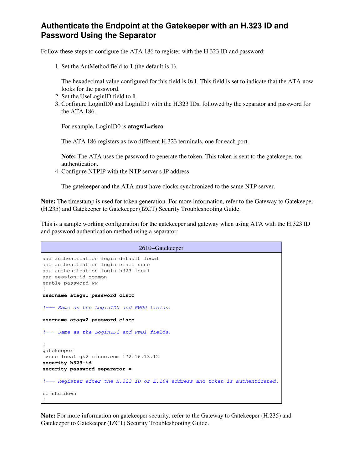 Cisco Systems ATA 186 manual Security h323−id Security password separator = 