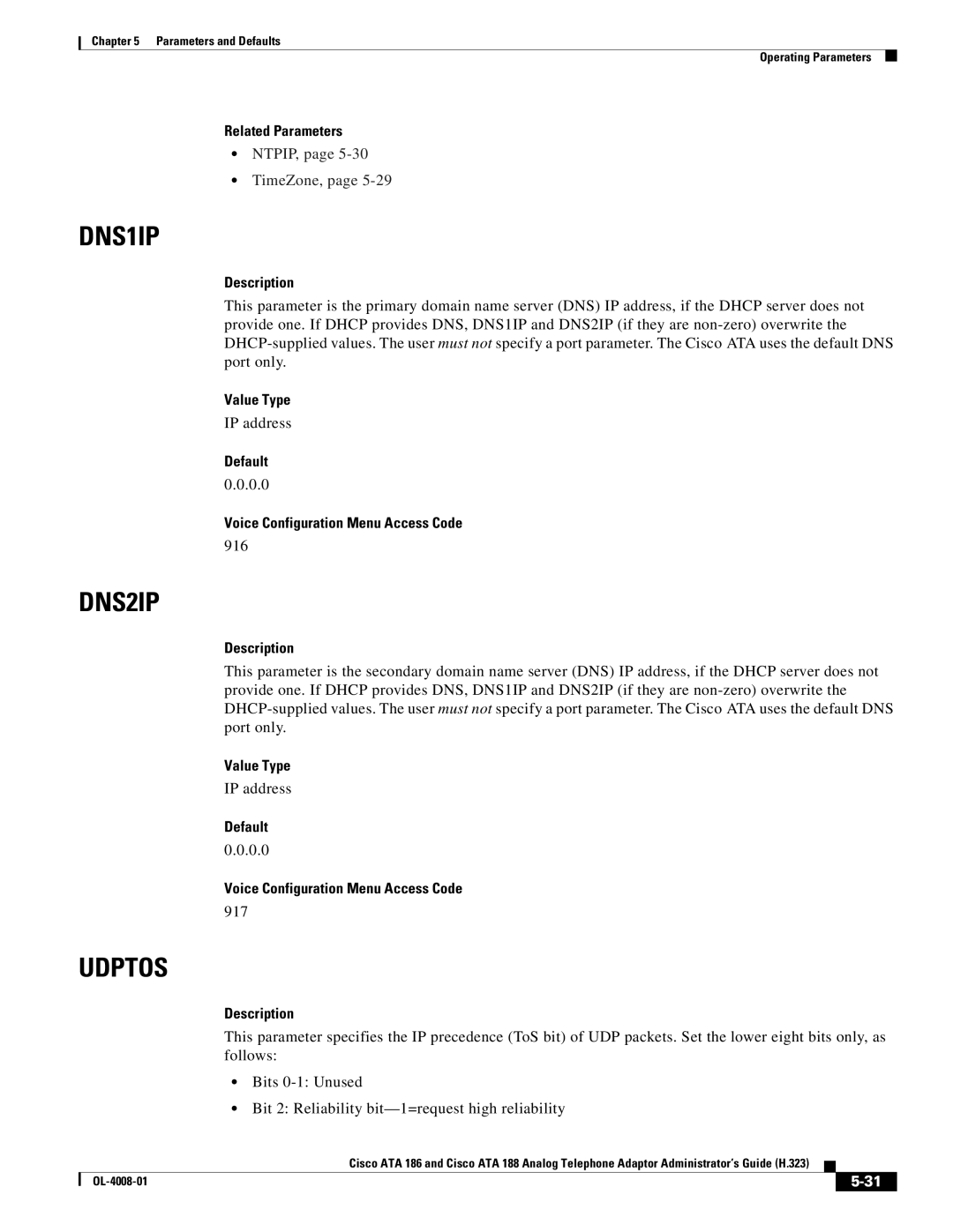 Cisco Systems ATA 188 manual NTPIP, TimeZone, 916, 917 