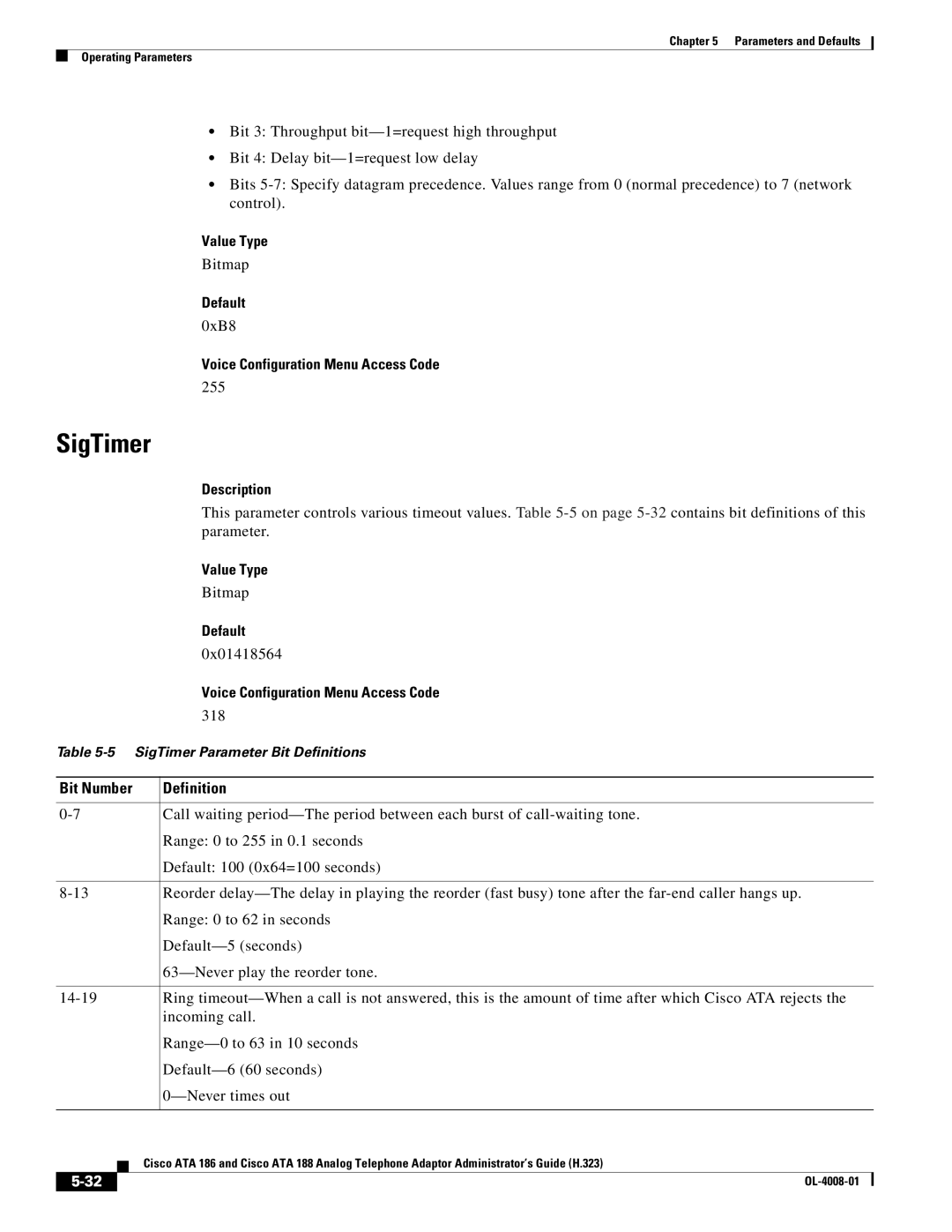 Cisco Systems ATA 188 manual SigTimer 