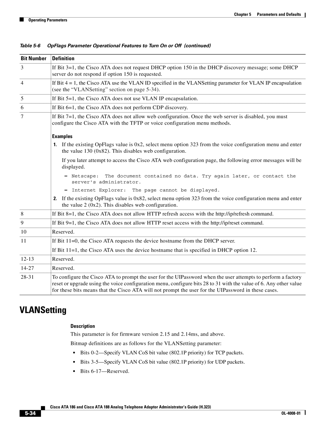 Cisco Systems ATA 188 manual VLANSetting, Examples 