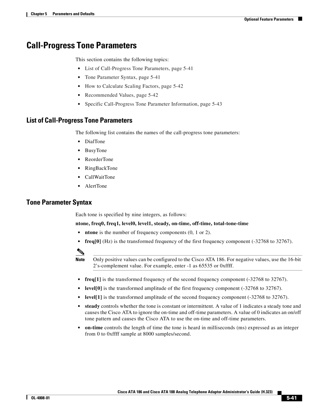 Cisco Systems ATA 188 manual List of Call-Progress Tone Parameters, Tone Parameter Syntax 