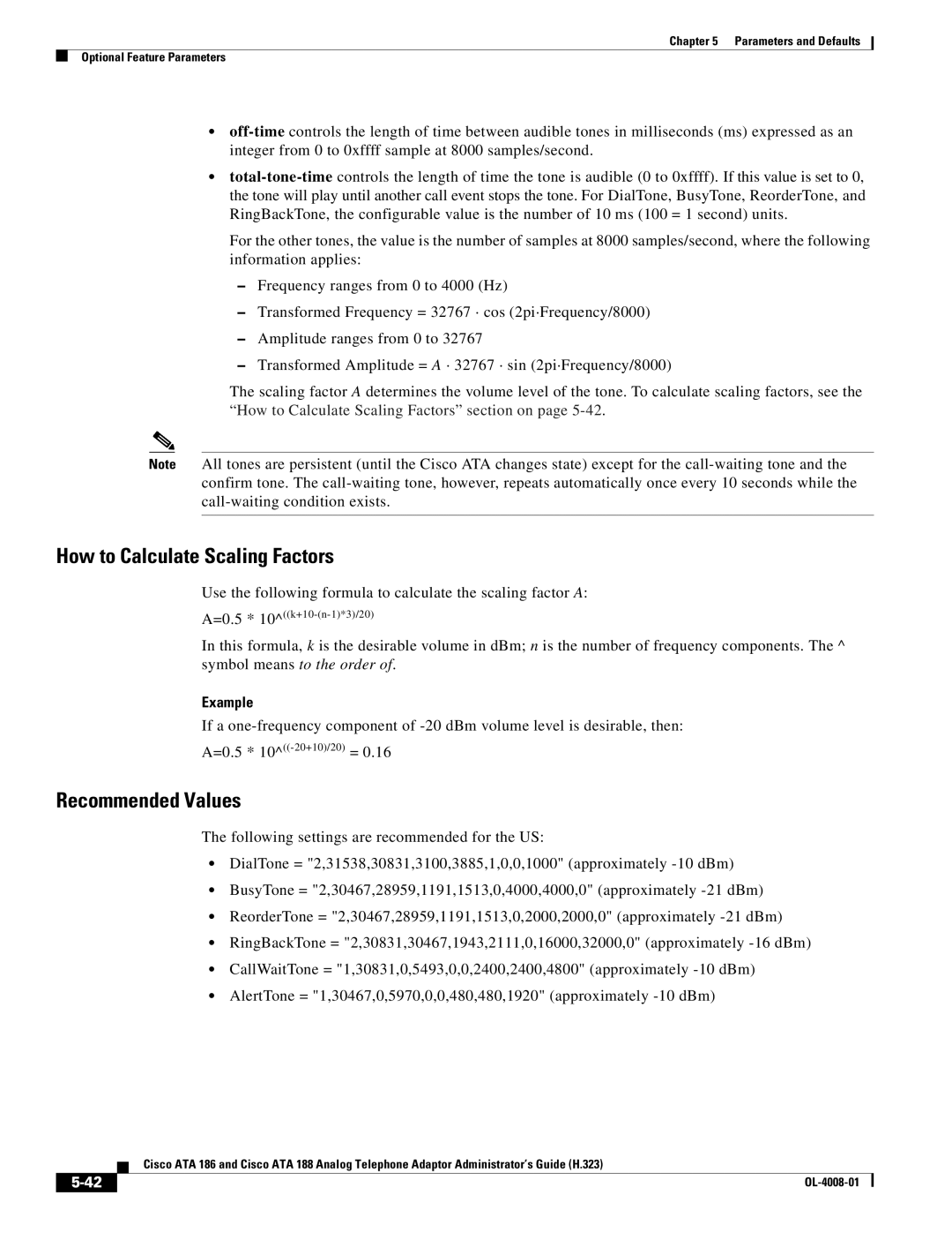 Cisco Systems ATA 188 manual How to Calculate Scaling Factors, Recommended Values 