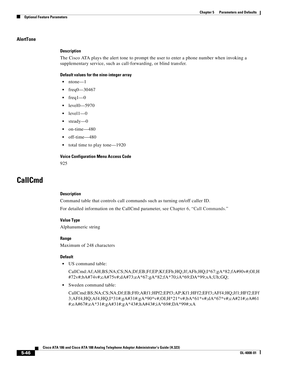 Cisco Systems ATA 188 manual CallCmd, 925, Maximum of 248 characters 