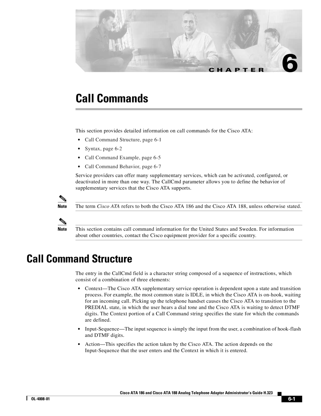 Cisco Systems ATA 188 manual Call Commands, Call Command Structure 