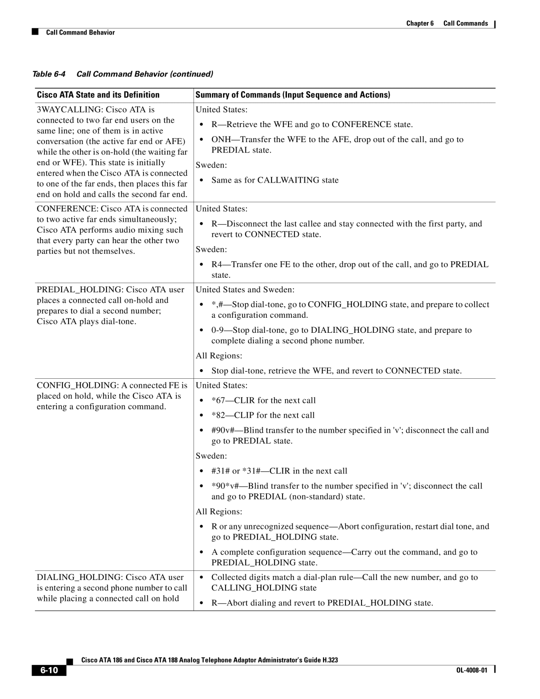 Cisco Systems ATA 188 manual Call Command Behavior 