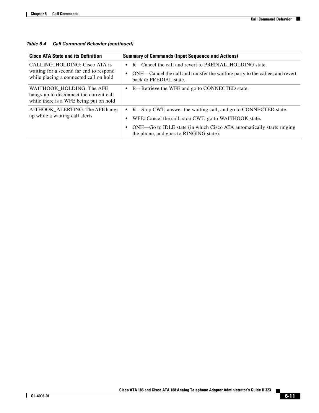 Cisco Systems ATA 188 manual Call Command Behavior 