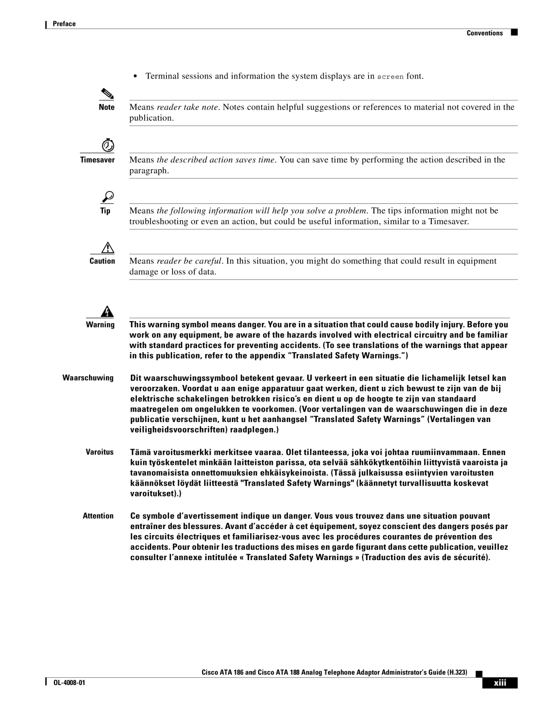 Cisco Systems ATA 188 manual Xiii 