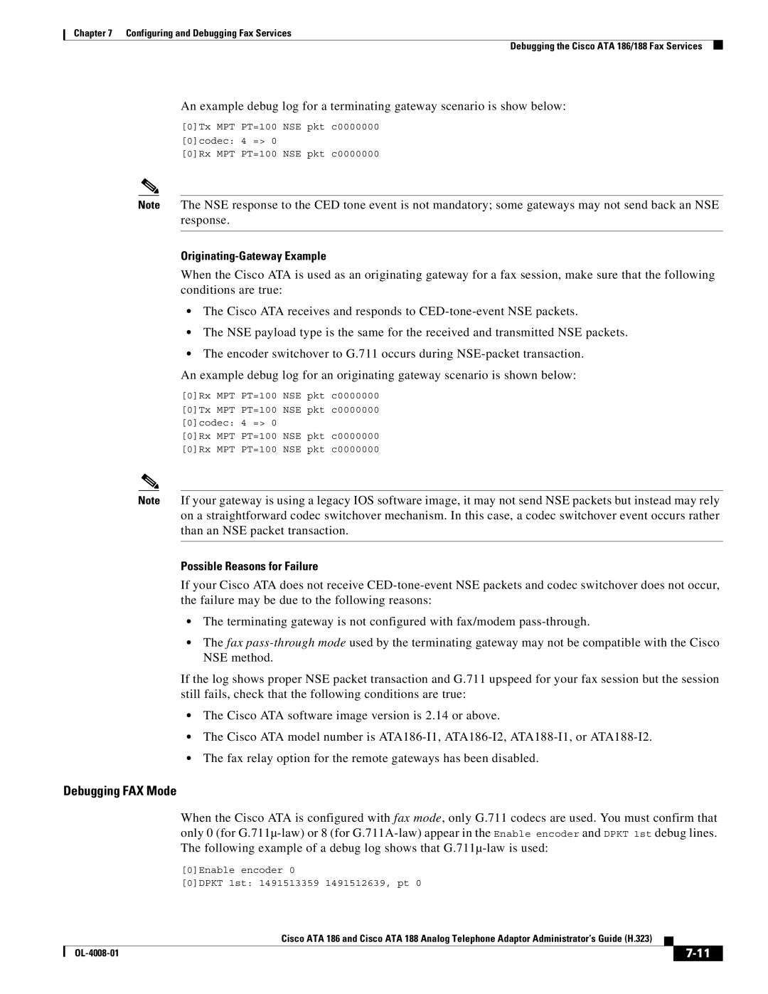 Cisco Systems ATA 188 manual Originating-Gateway Example, Possible Reasons for Failure 