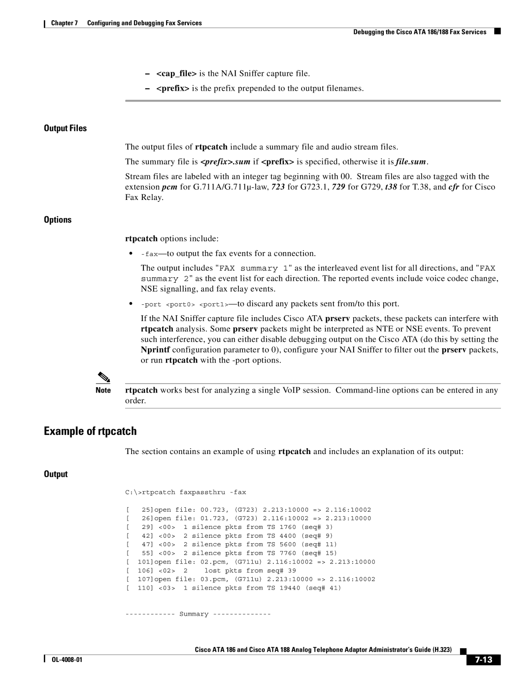 Cisco Systems ATA 188 manual Example of rtpcatch, Output Files 