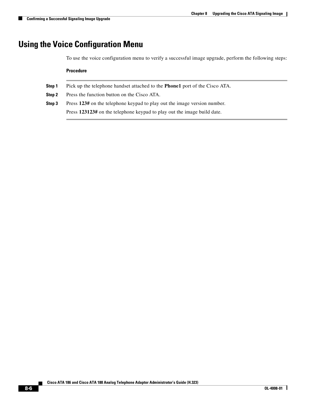 Cisco Systems ATA 188 manual Using the Voice Configuration Menu 