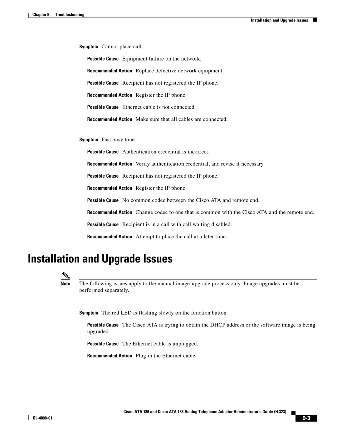 Cisco Systems ATA 188 manual Installation and Upgrade Issues 