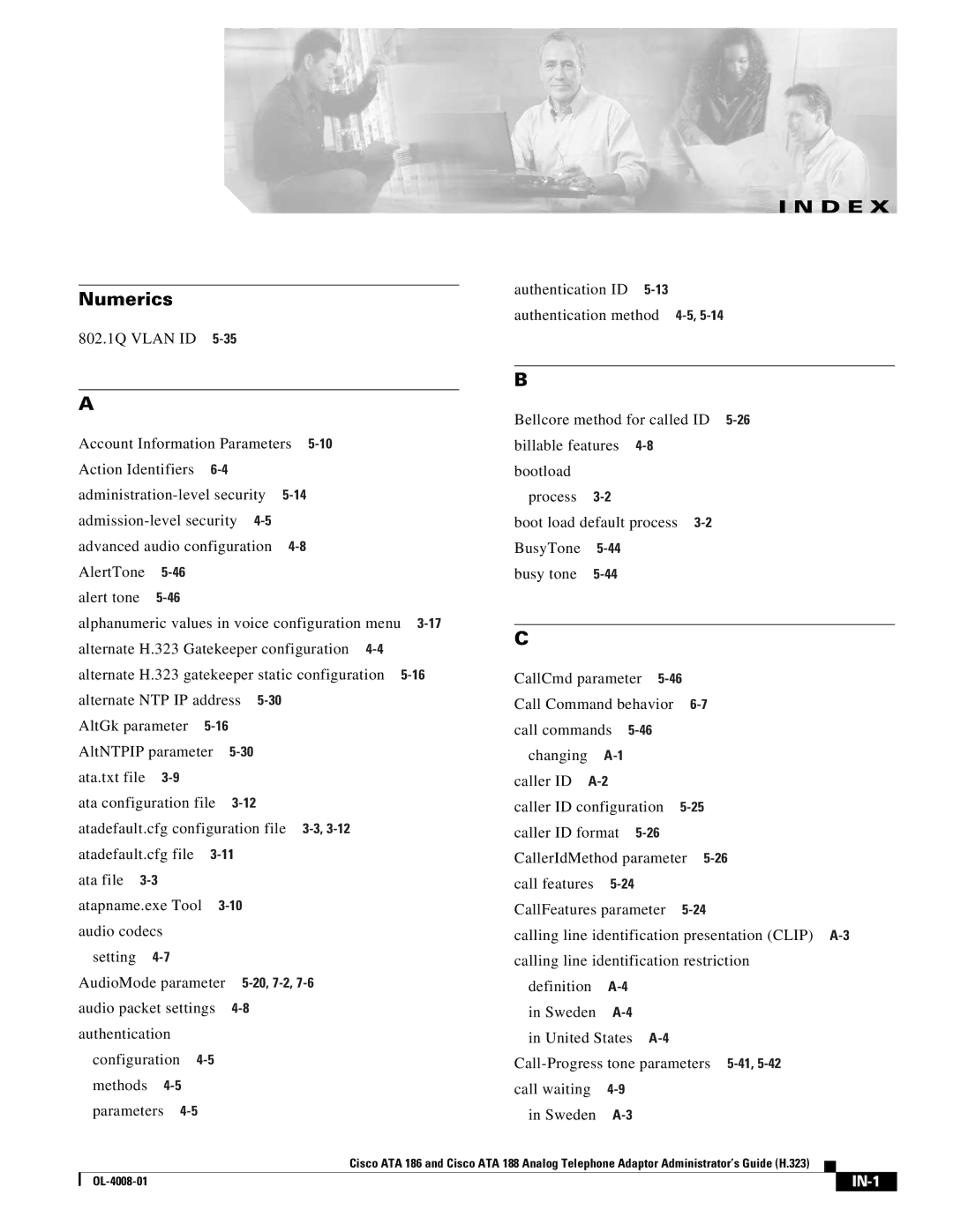 Cisco Systems ATA 188 manual Numerics, IN-1 