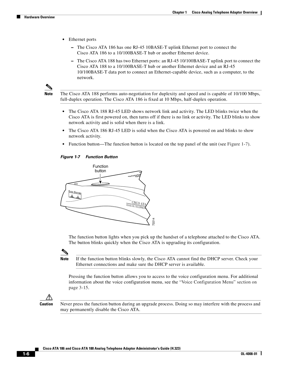 Cisco Systems ATA 188 manual Function Button 