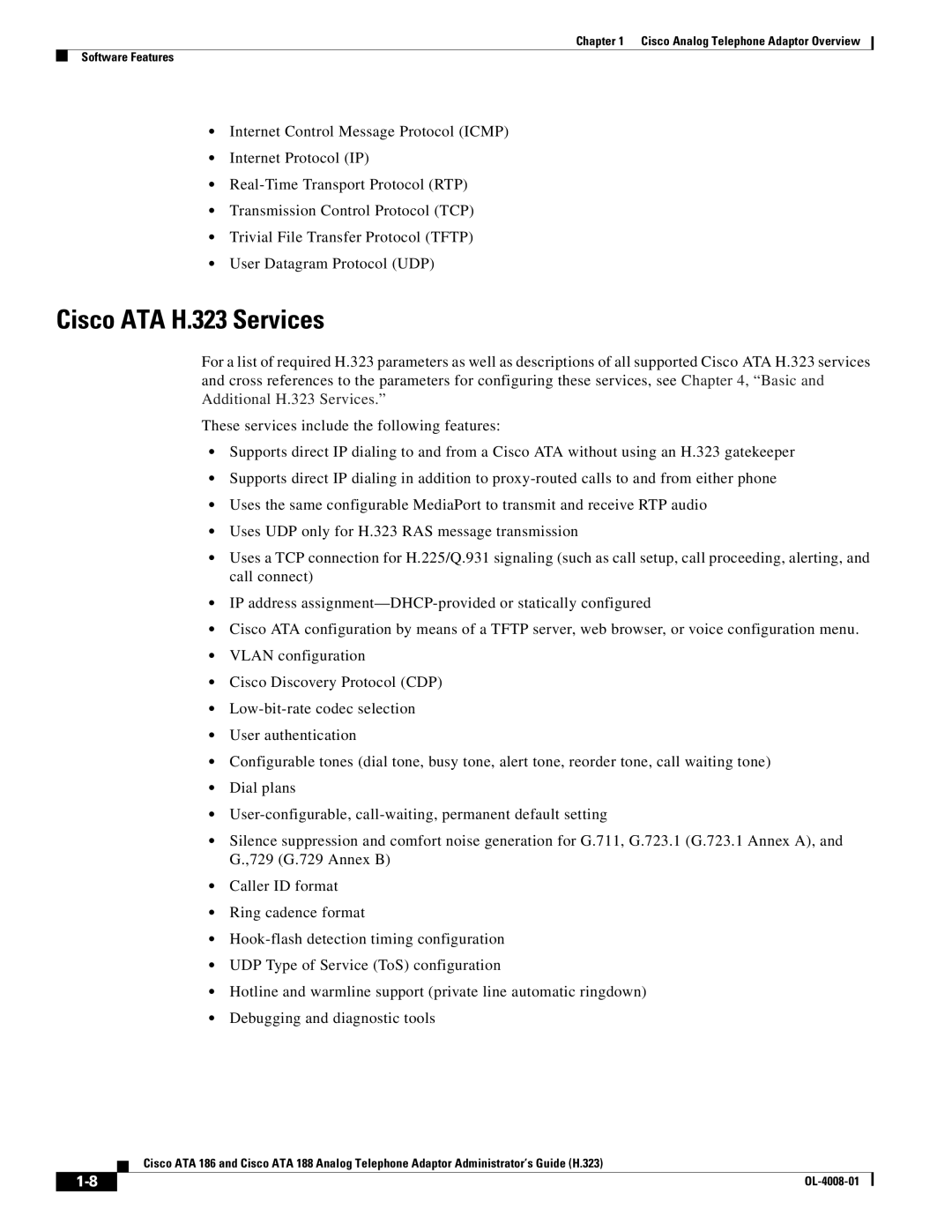 Cisco Systems ATA 188 manual Cisco ATA H.323 Services 