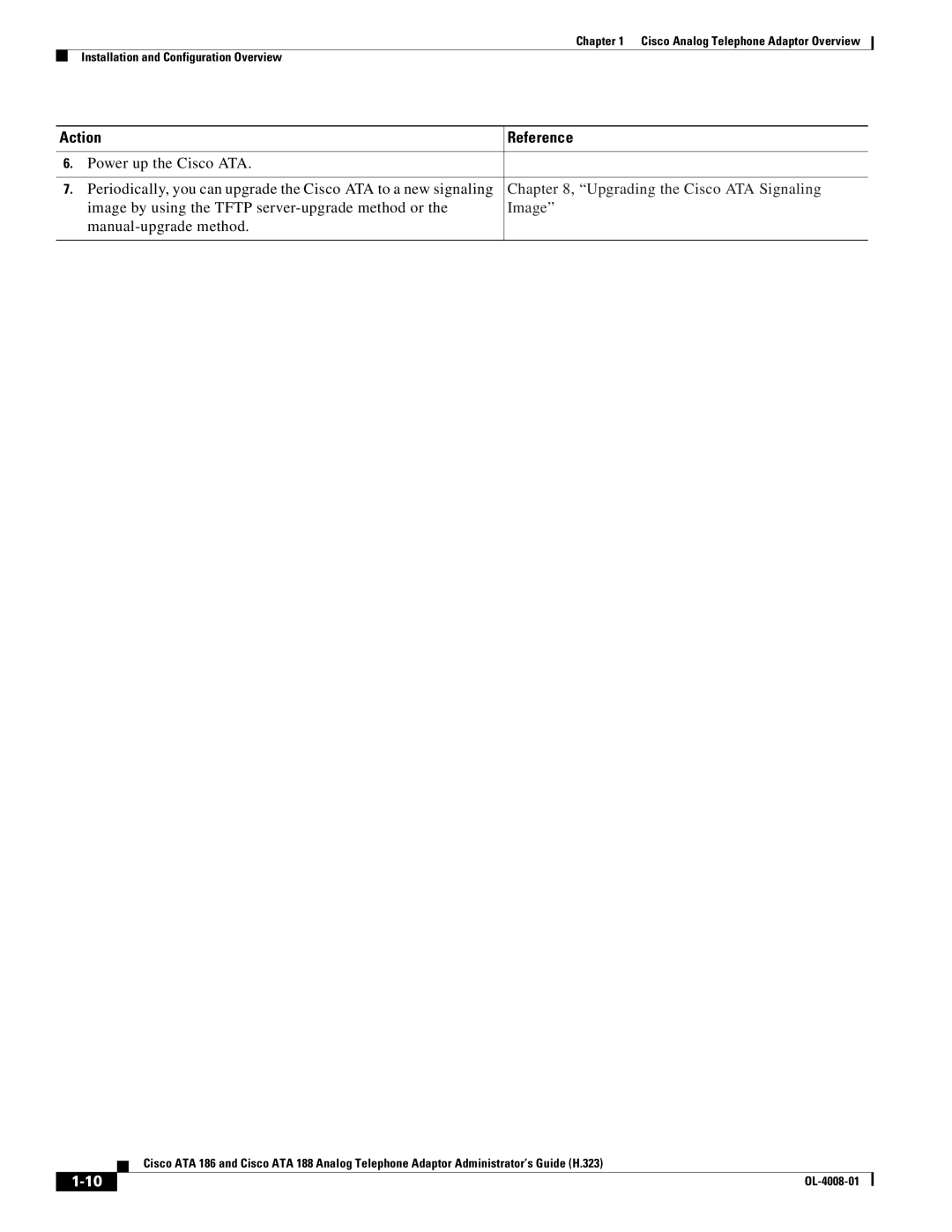 Cisco Systems ATA 188 manual Upgrading the Cisco ATA Signaling, Image by using the Tftp server-upgrade method or 