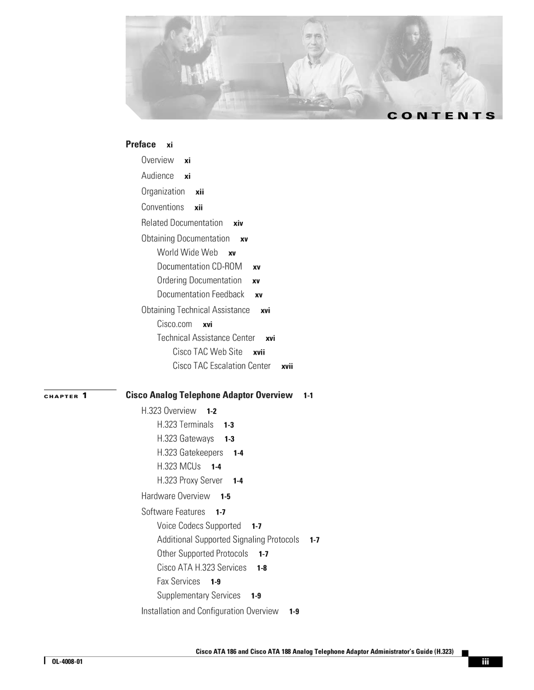 Cisco Systems ATA 188 manual N T E N T S, Iii 