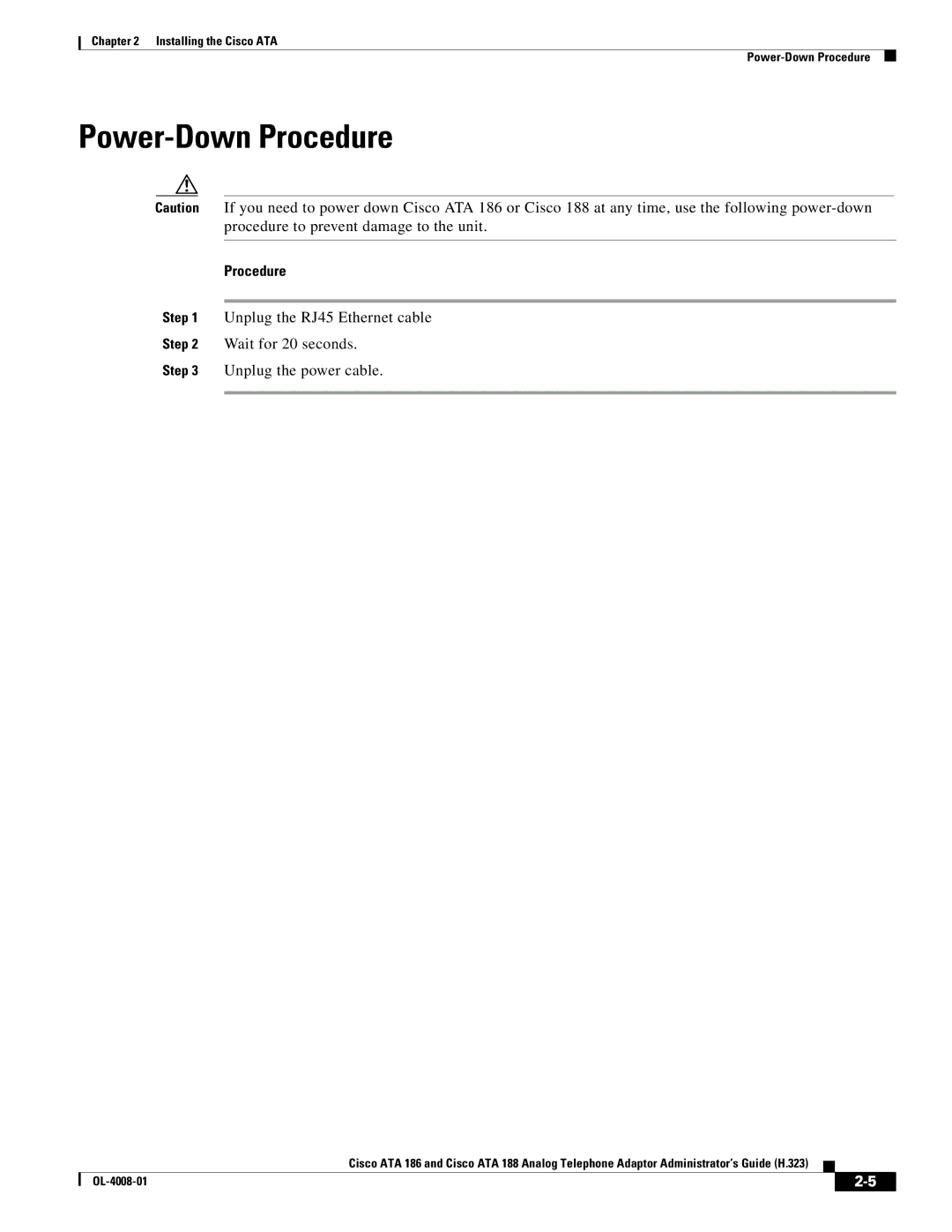 Cisco Systems ATA 188 manual Power-Down Procedure 