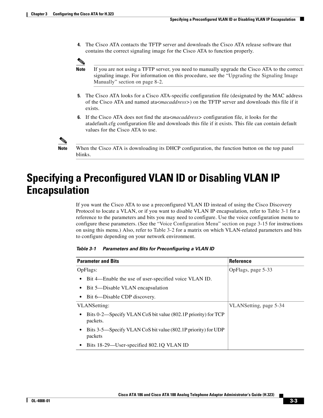 Cisco Systems ATA 188 manual Parameter and Bits Reference, OpFlags, VLANSetting 