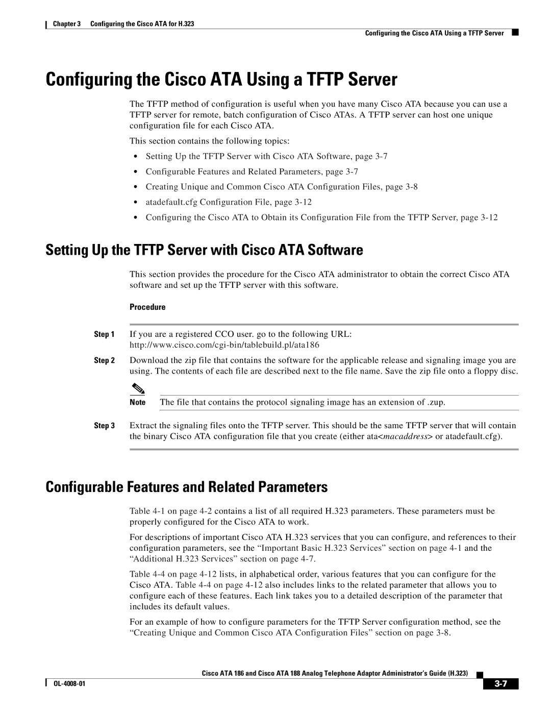 Cisco Systems ATA 188 Configuring the Cisco ATA Using a Tftp Server, Setting Up the Tftp Server with Cisco ATA Software 