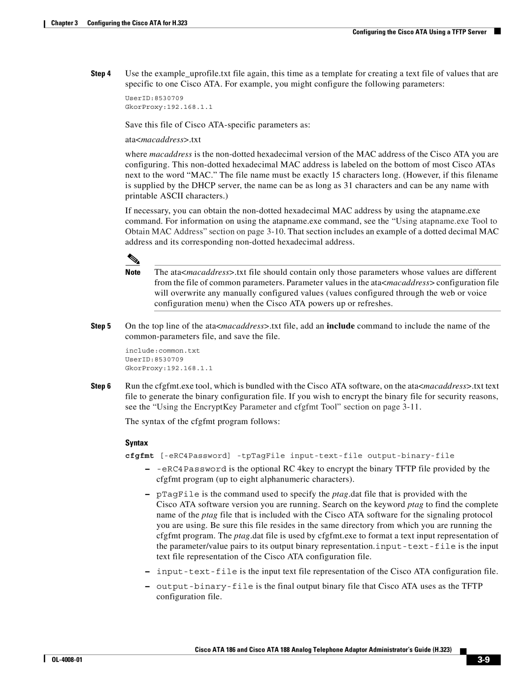 Cisco Systems ATA 188 manual Save this file of Cisco ATA-specific parameters as, Syntax 