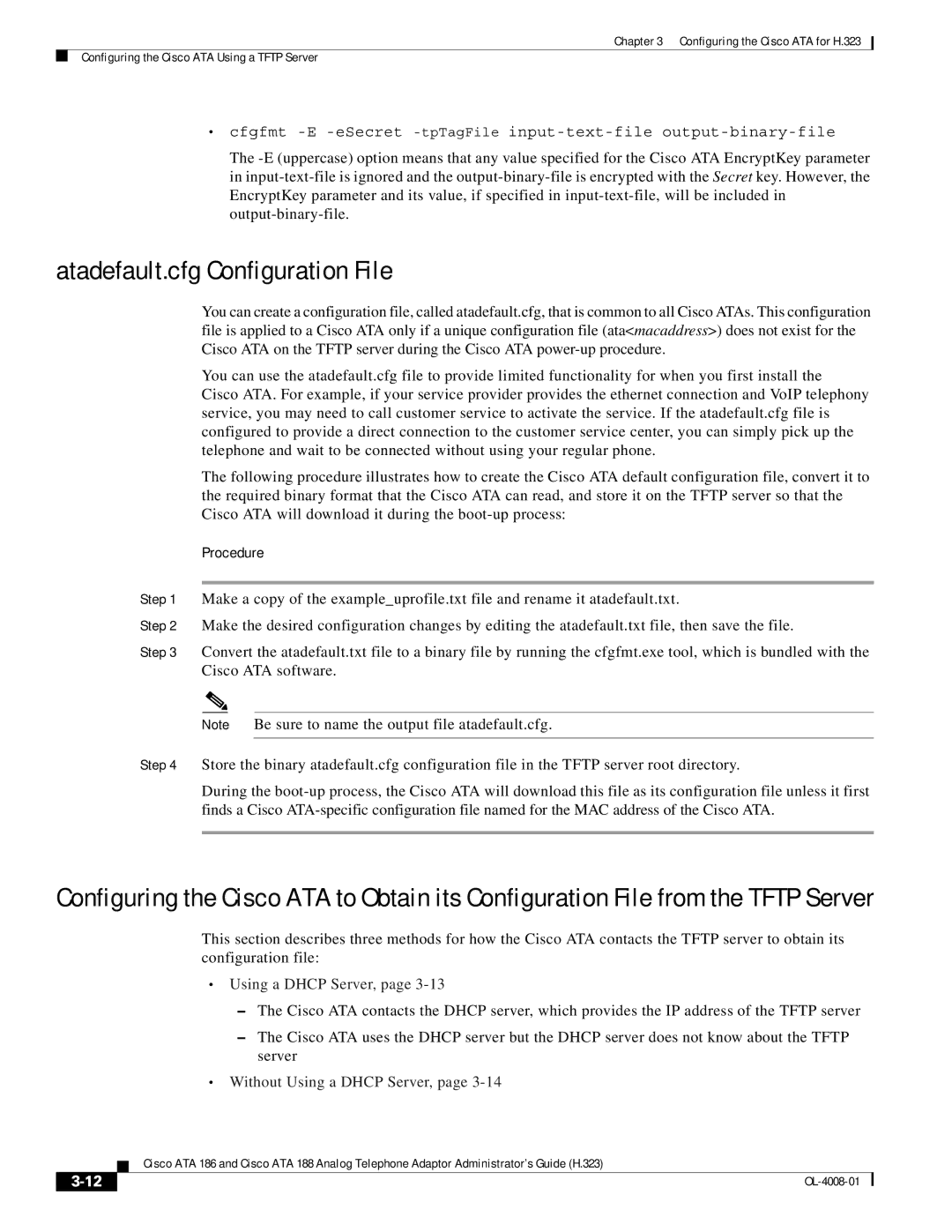 Cisco Systems ATA 188 manual Atadefault.cfg Configuration File, Without Using a Dhcp Server 