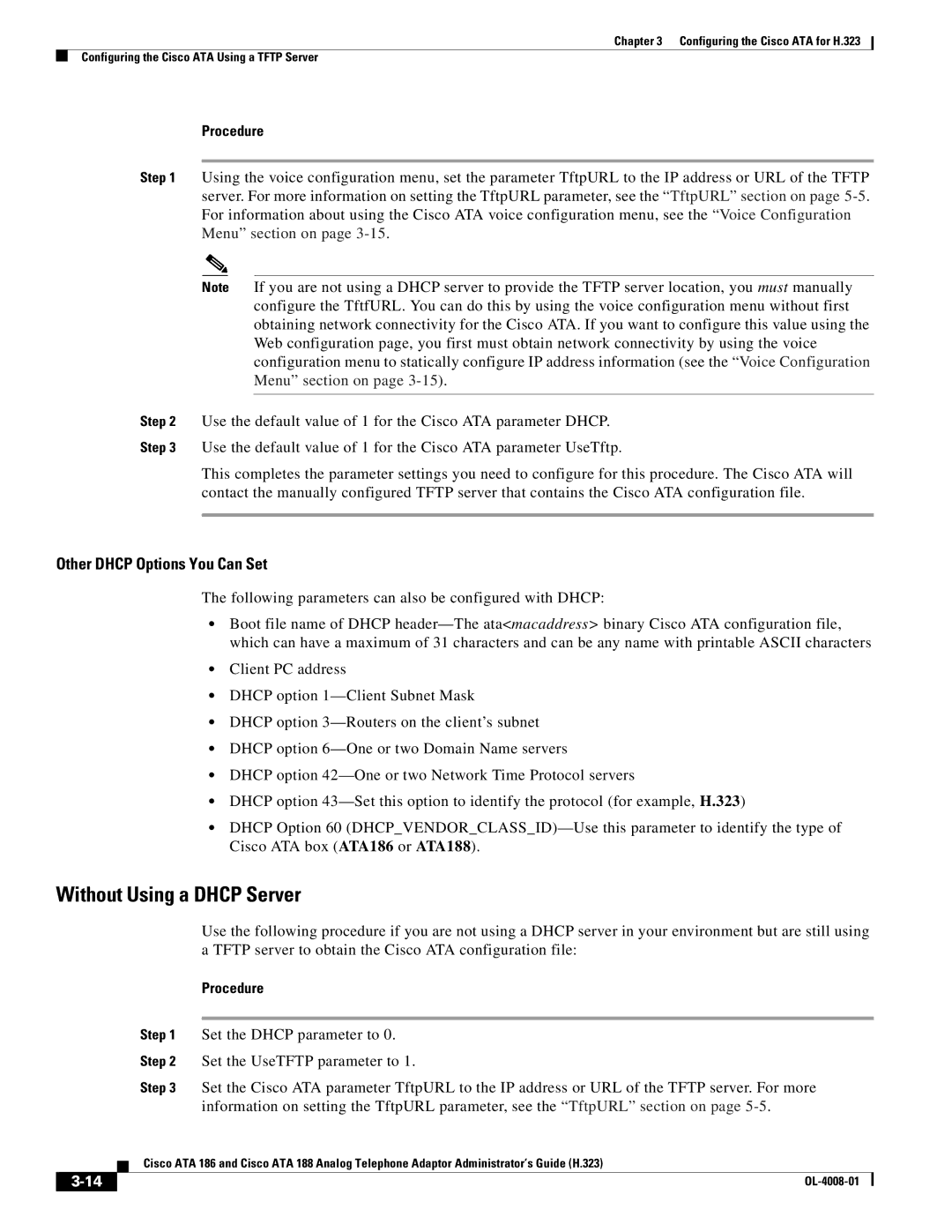 Cisco Systems ATA 188 manual Without Using a Dhcp Server, Other Dhcp Options You Can Set 