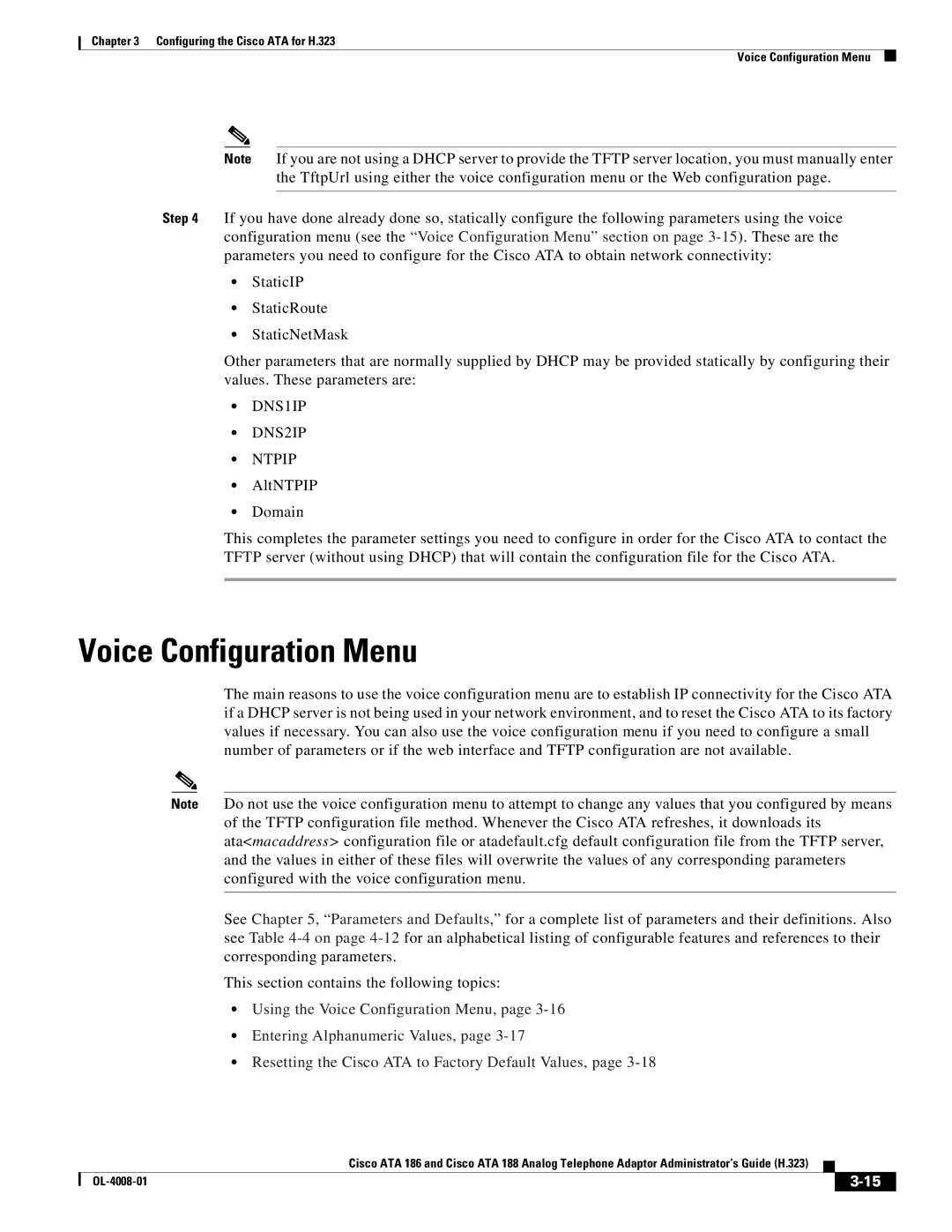 Cisco Systems ATA 188 manual Voice Configuration Menu, DNS1IP DNS2IP Ntpip 