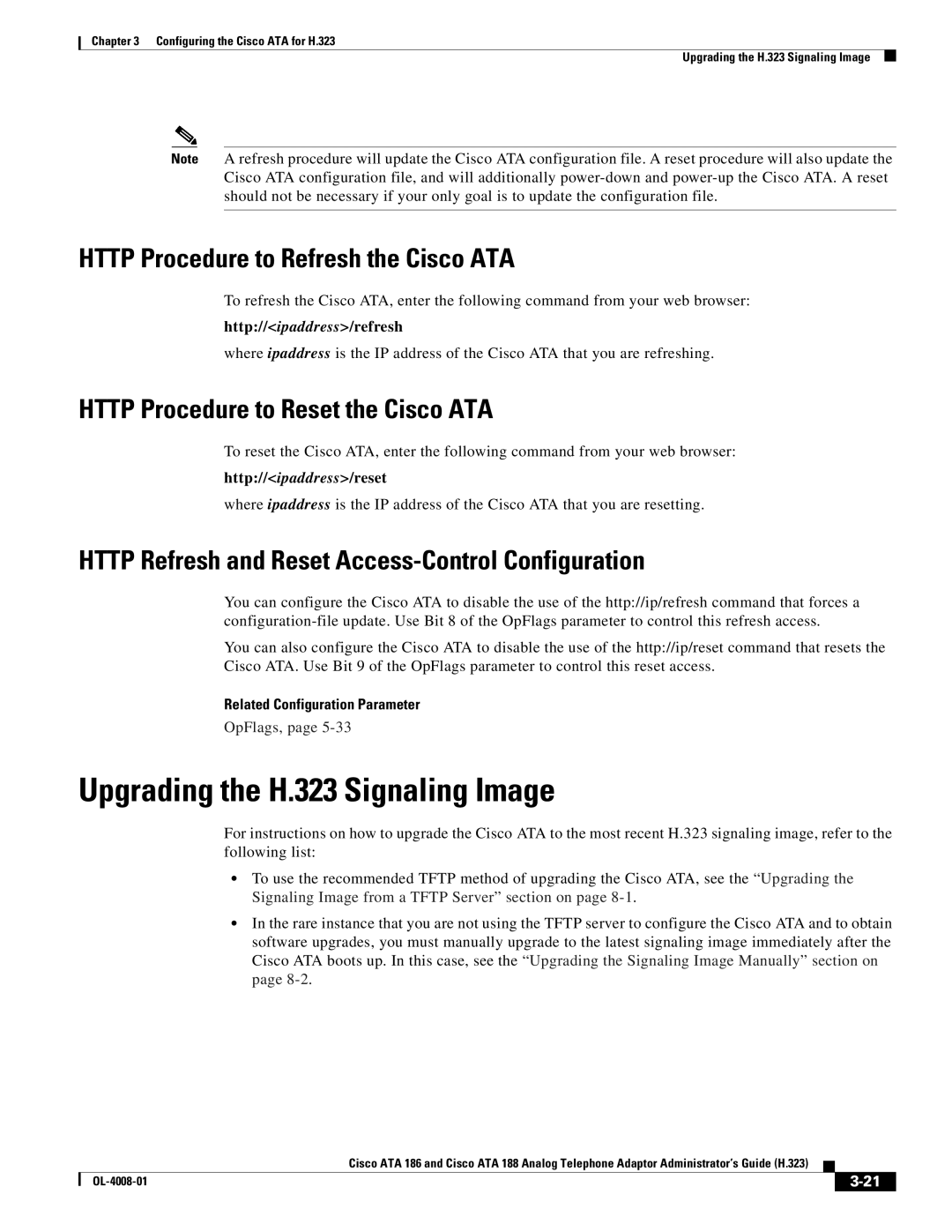 Cisco Systems ATA 188 manual Upgrading the H.323 Signaling Image, Http Procedure to Refresh the Cisco ATA 