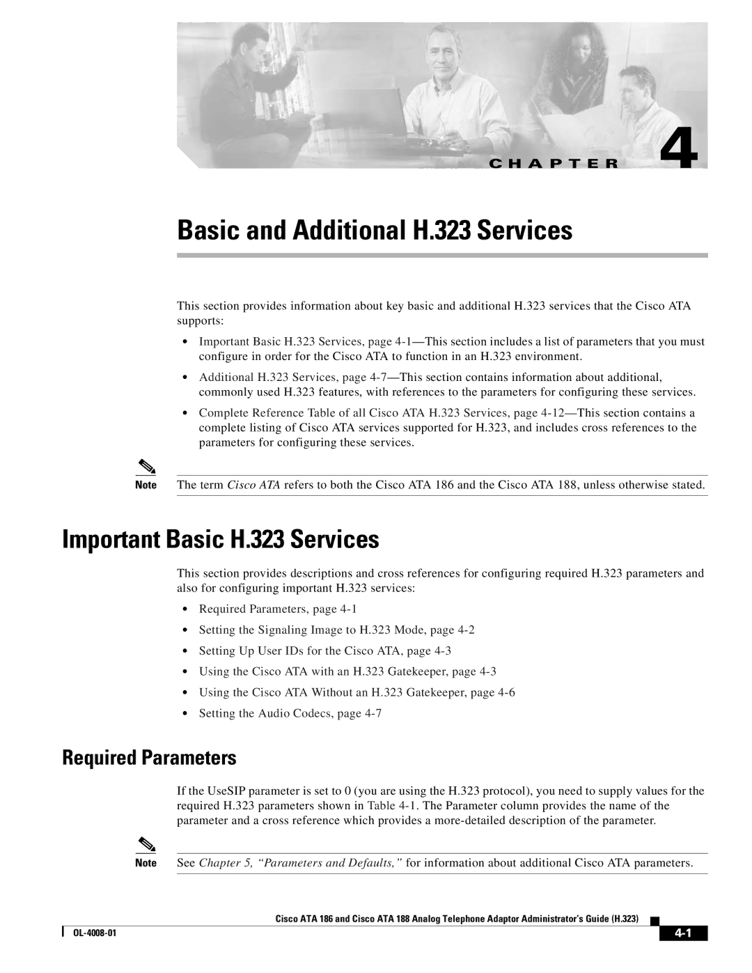 Cisco Systems ATA 188 manual Important Basic H.323 Services, Required Parameters 