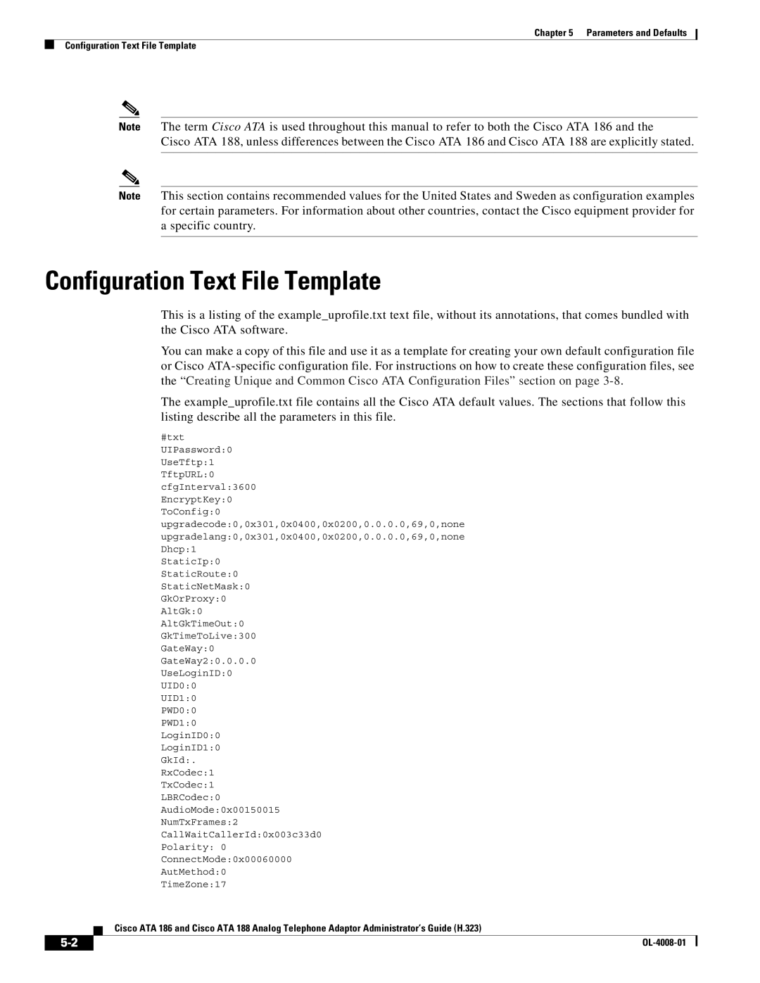 Cisco Systems ATA 188 manual Configuration Text File Template 