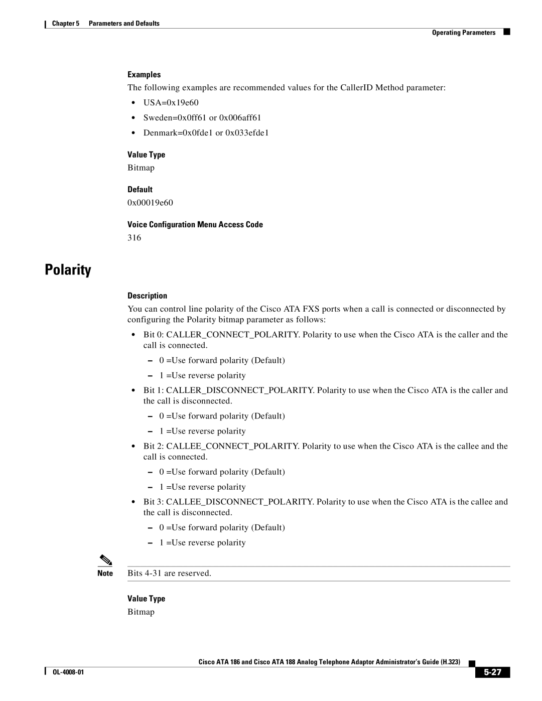 Cisco Systems ATA 188 manual Polarity, 0x00019e60, 316 