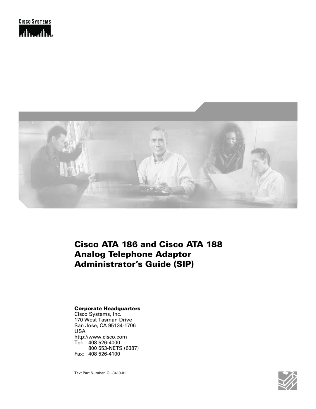 Cisco Systems ATA186I2ARF manual Corporate Headquarters, Text Part Number OL-3410-01 