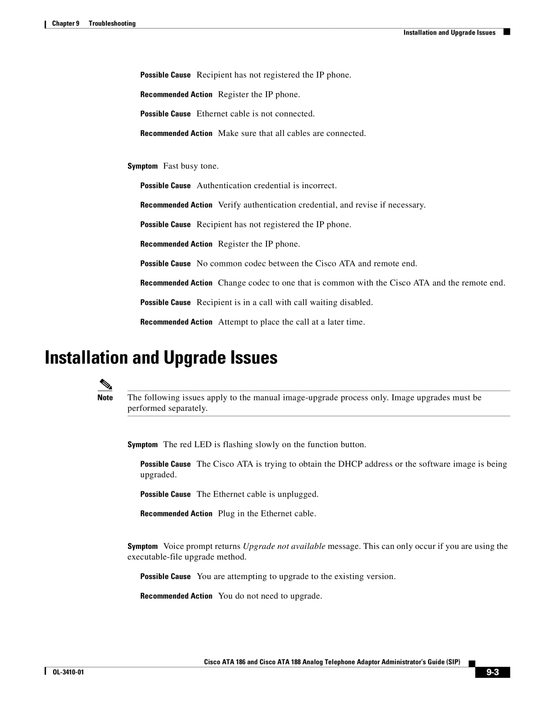 Cisco Systems ATA186I2ARF manual Installation and Upgrade Issues 