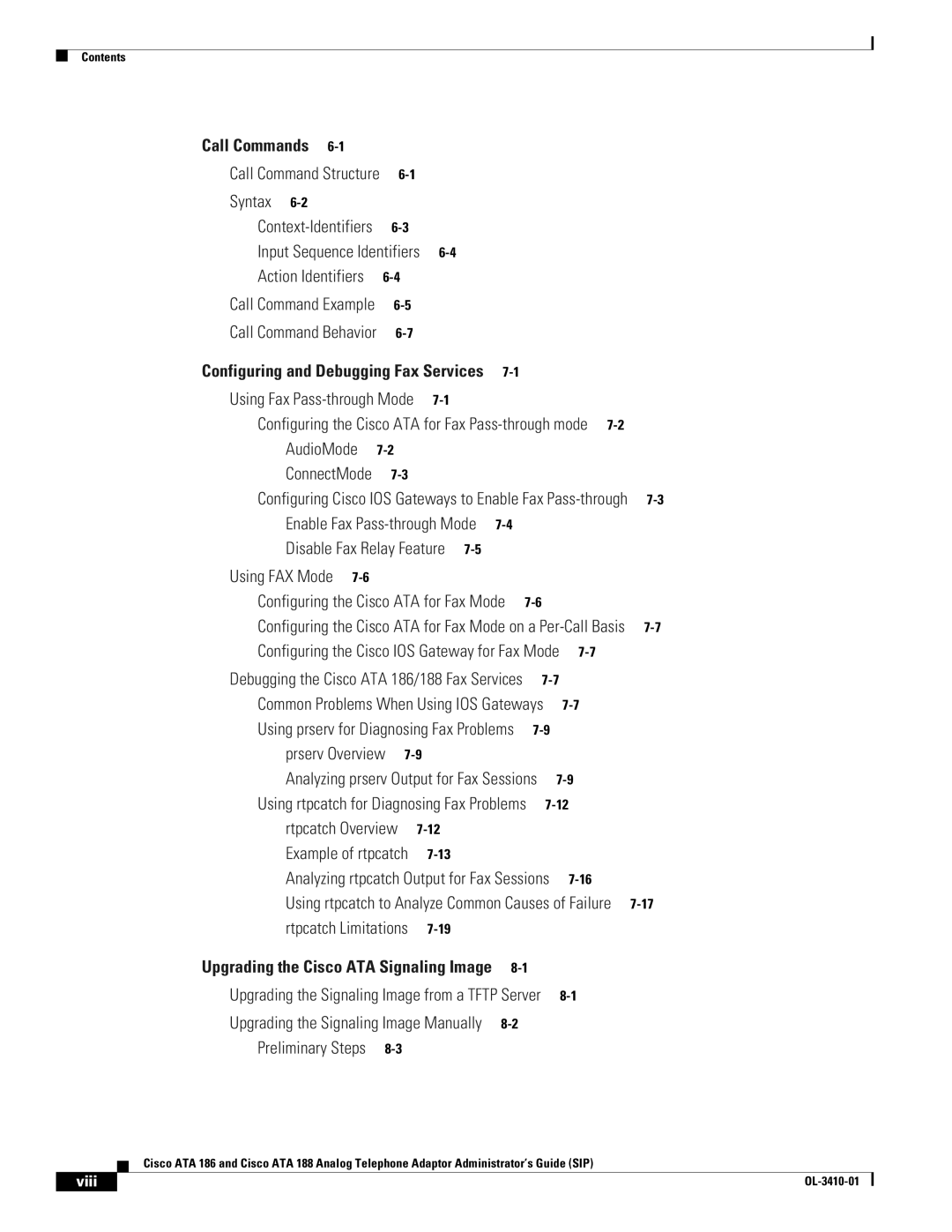 Cisco Systems ATA186I2ARF manual Action Identifiers, Viii 