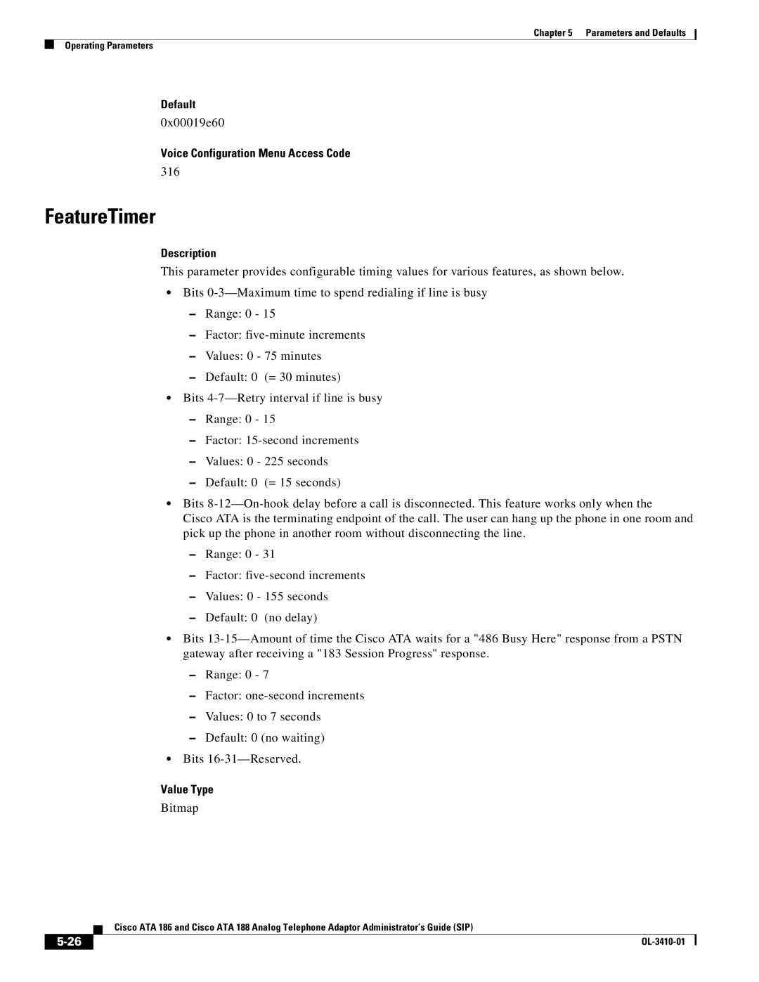 Cisco Systems ATA186I2ARF manual FeatureTimer, 0x00019e60, 316 