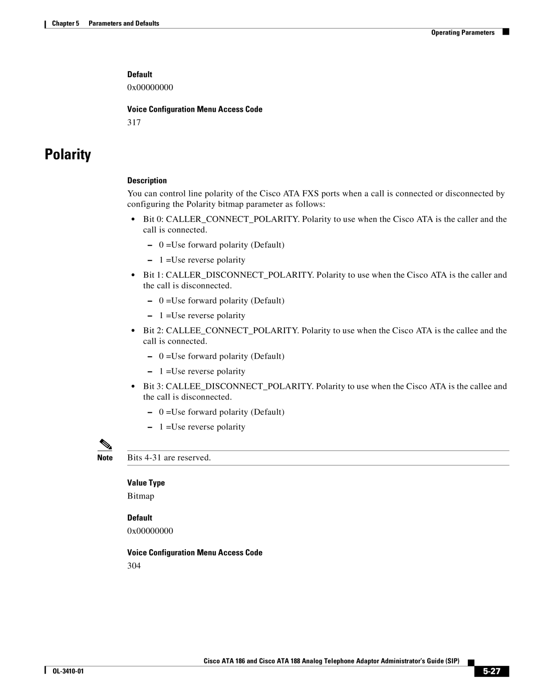 Cisco Systems ATA186I2ARF manual Polarity, 0x00000000, 317, 304 