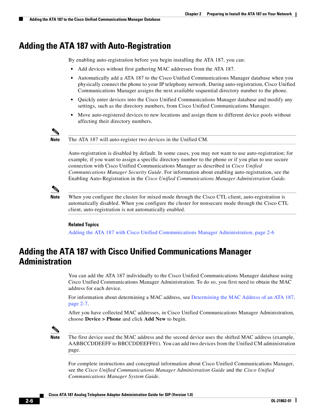 Cisco Systems ATA187I1ARF manual Adding the ATA 187 with Auto-Registration 