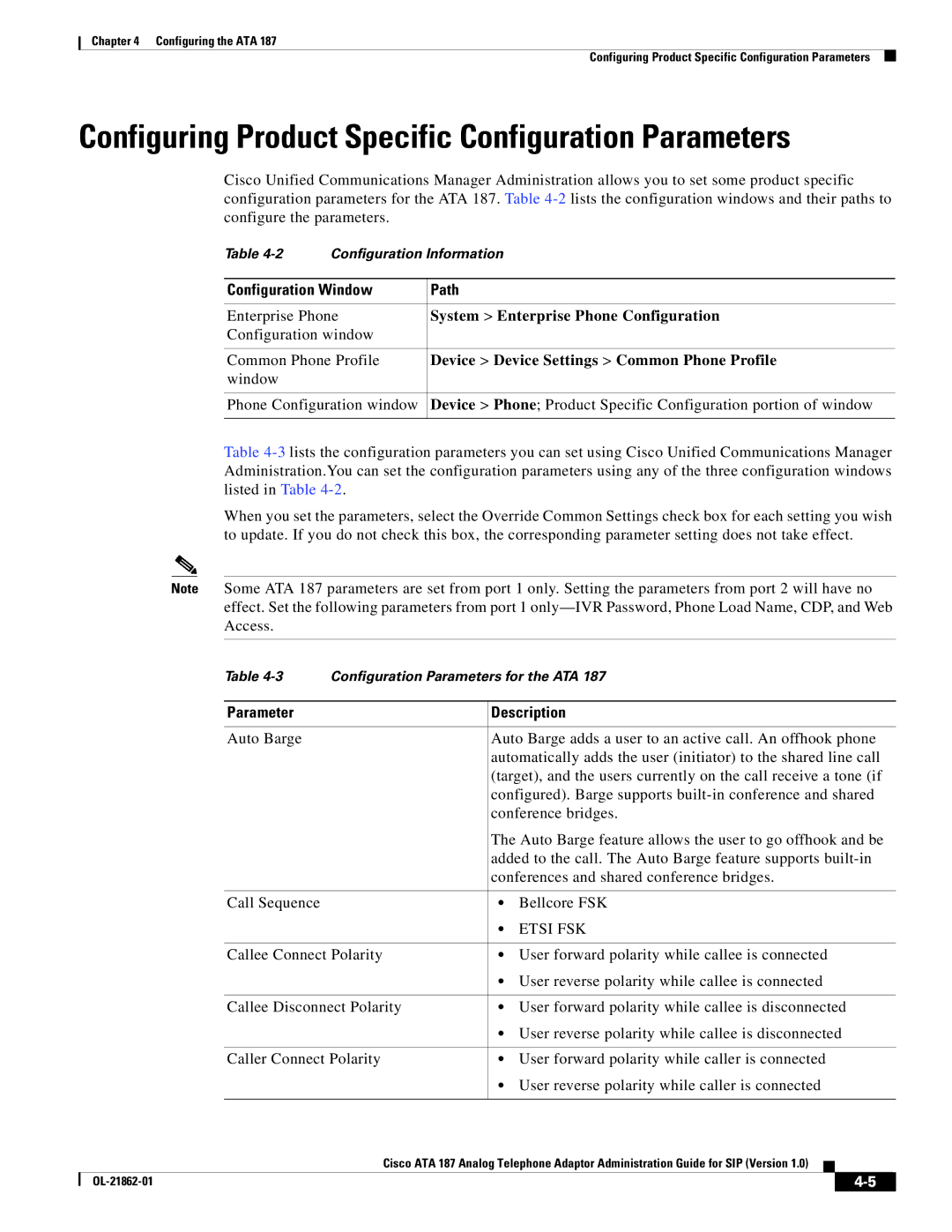 Cisco Systems ATA187I1ARF manual Configuring Product Specific Configuration Parameters, Configuration Window Path 