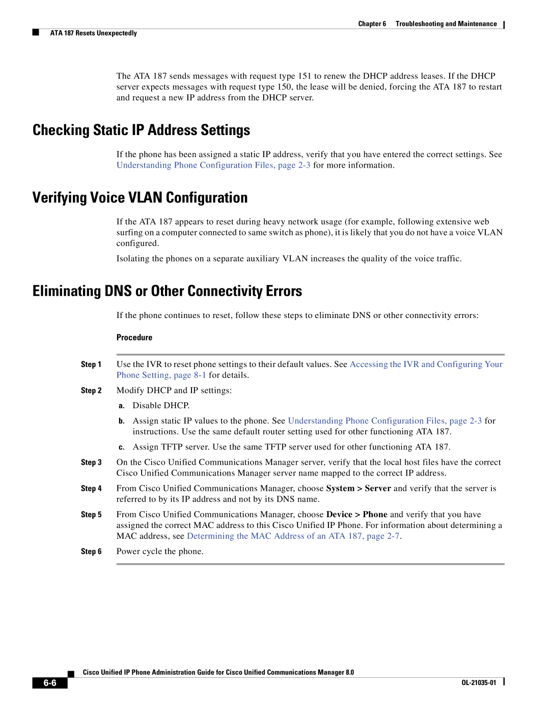 Cisco Systems ATA187I1ARF manual Checking Static IP Address Settings, Verifying Voice Vlan Configuration 