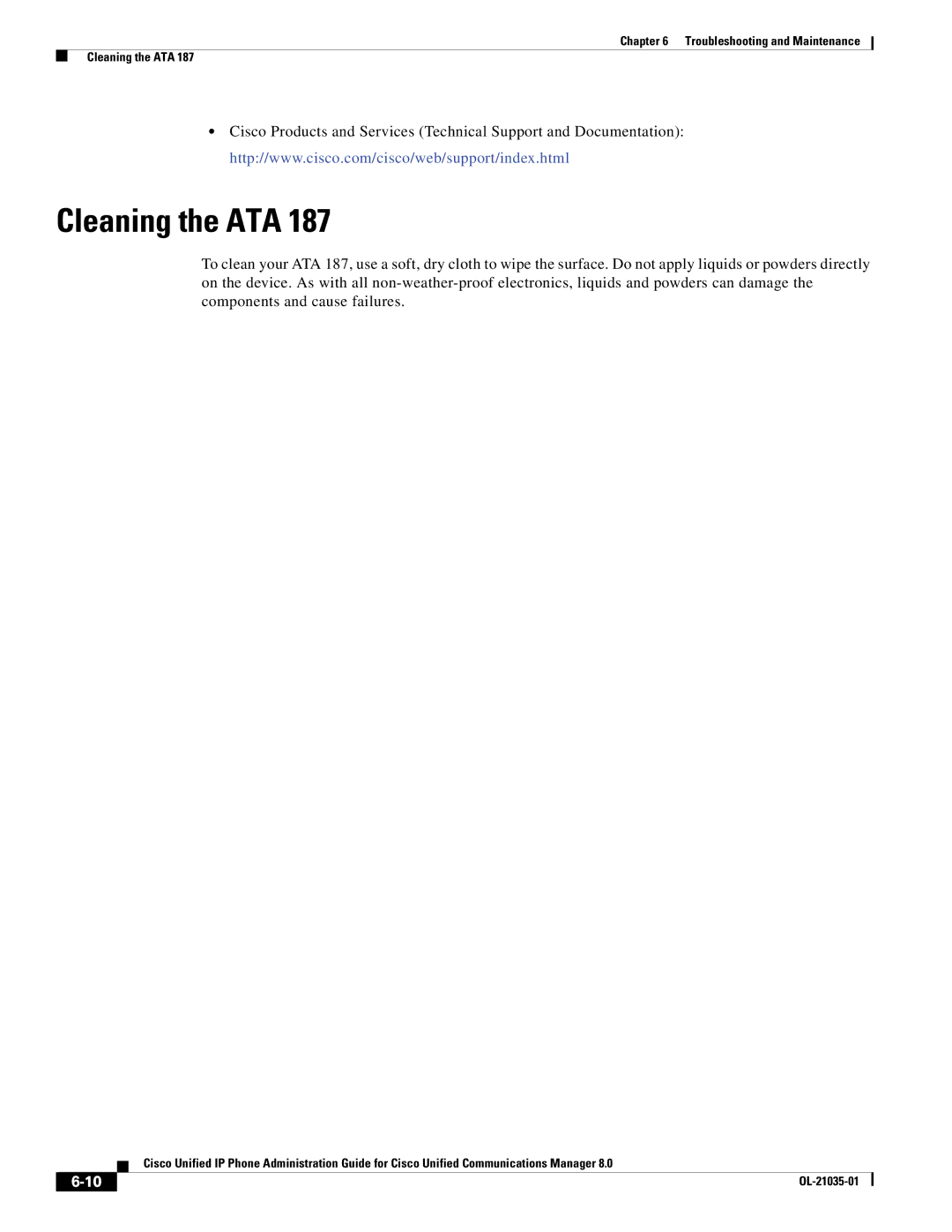 Cisco Systems ATA187I1ARF manual Cleaning the ATA 