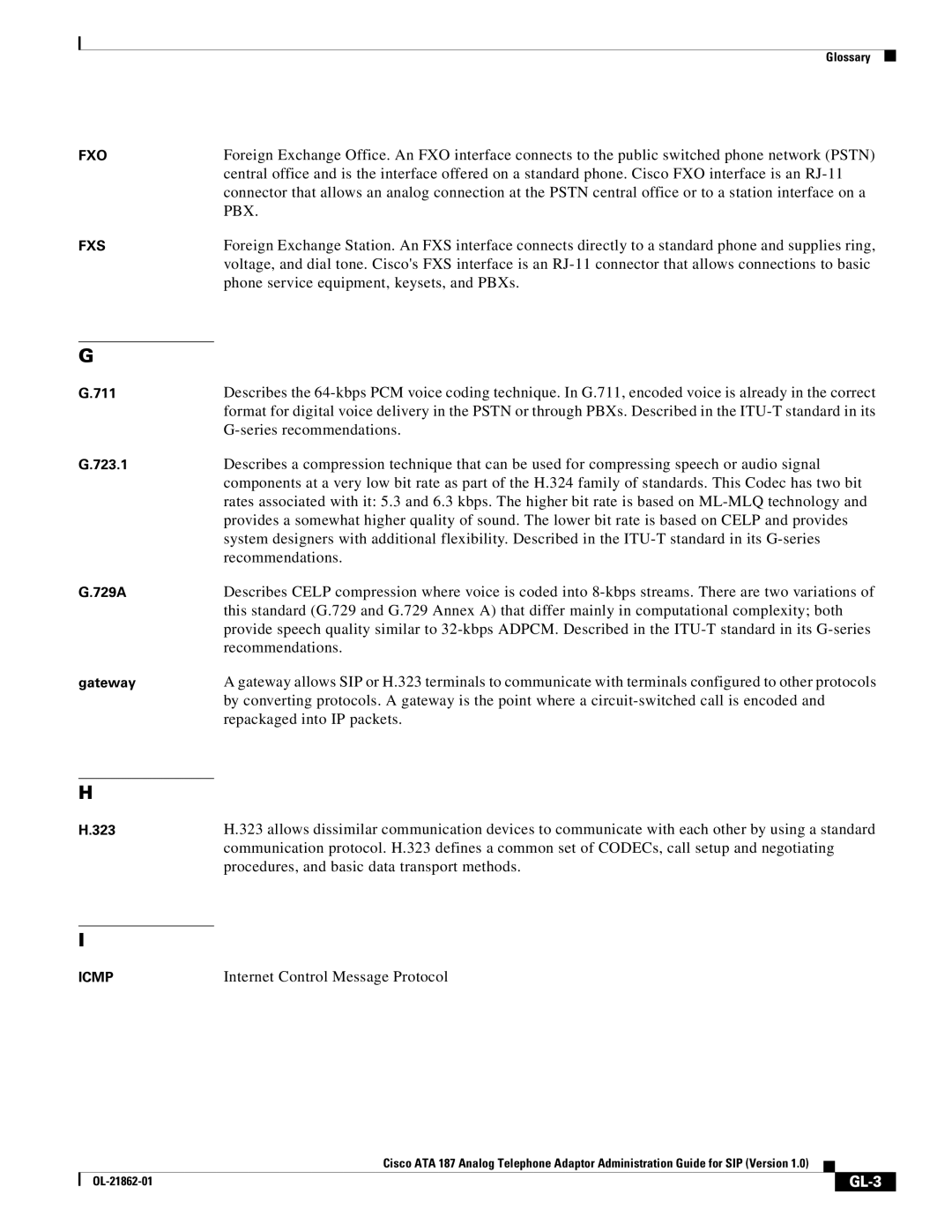 Cisco Systems ATA187I1ARF manual Pbx, GL-3 