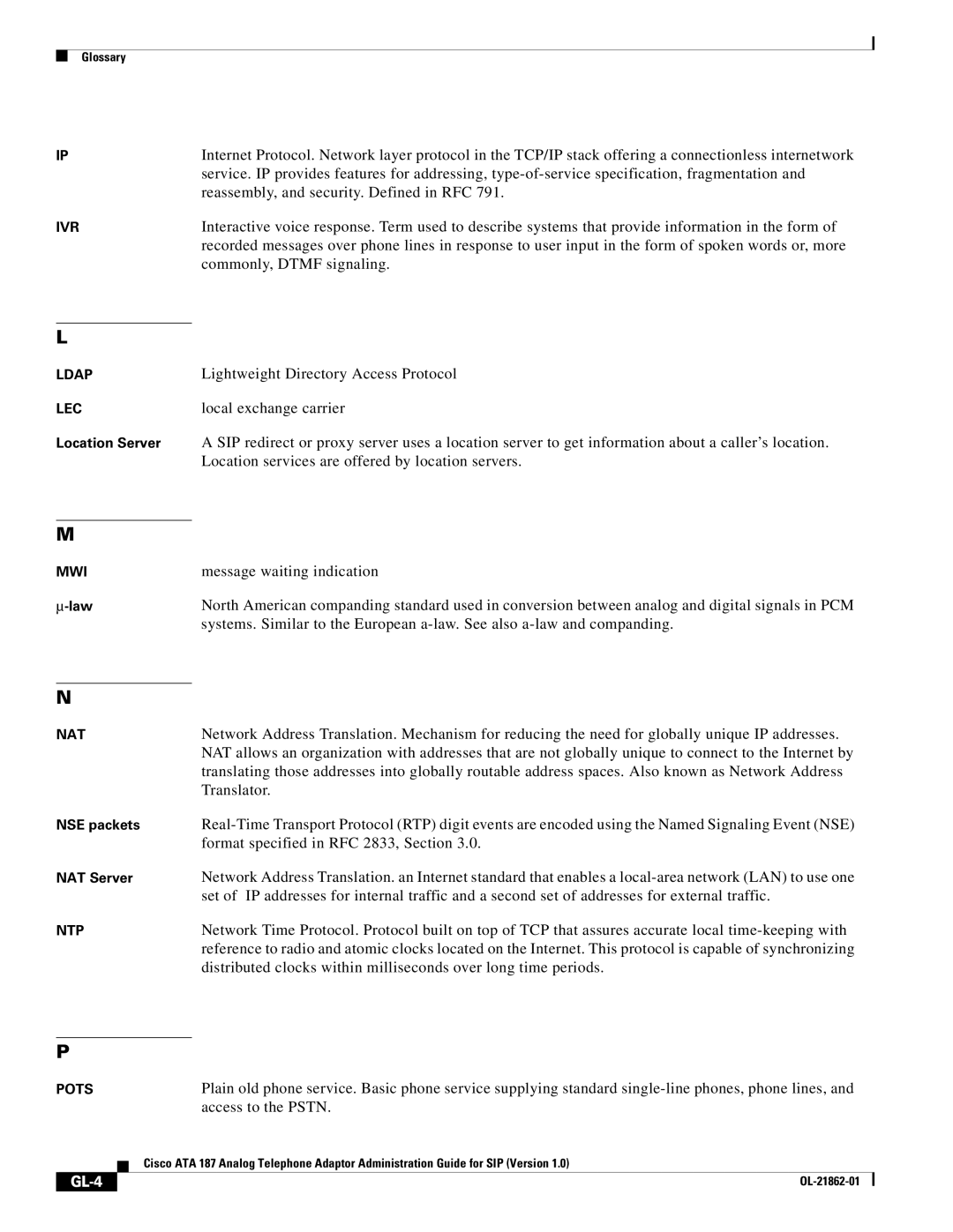 Cisco Systems ATA187I1ARF manual GL-4 