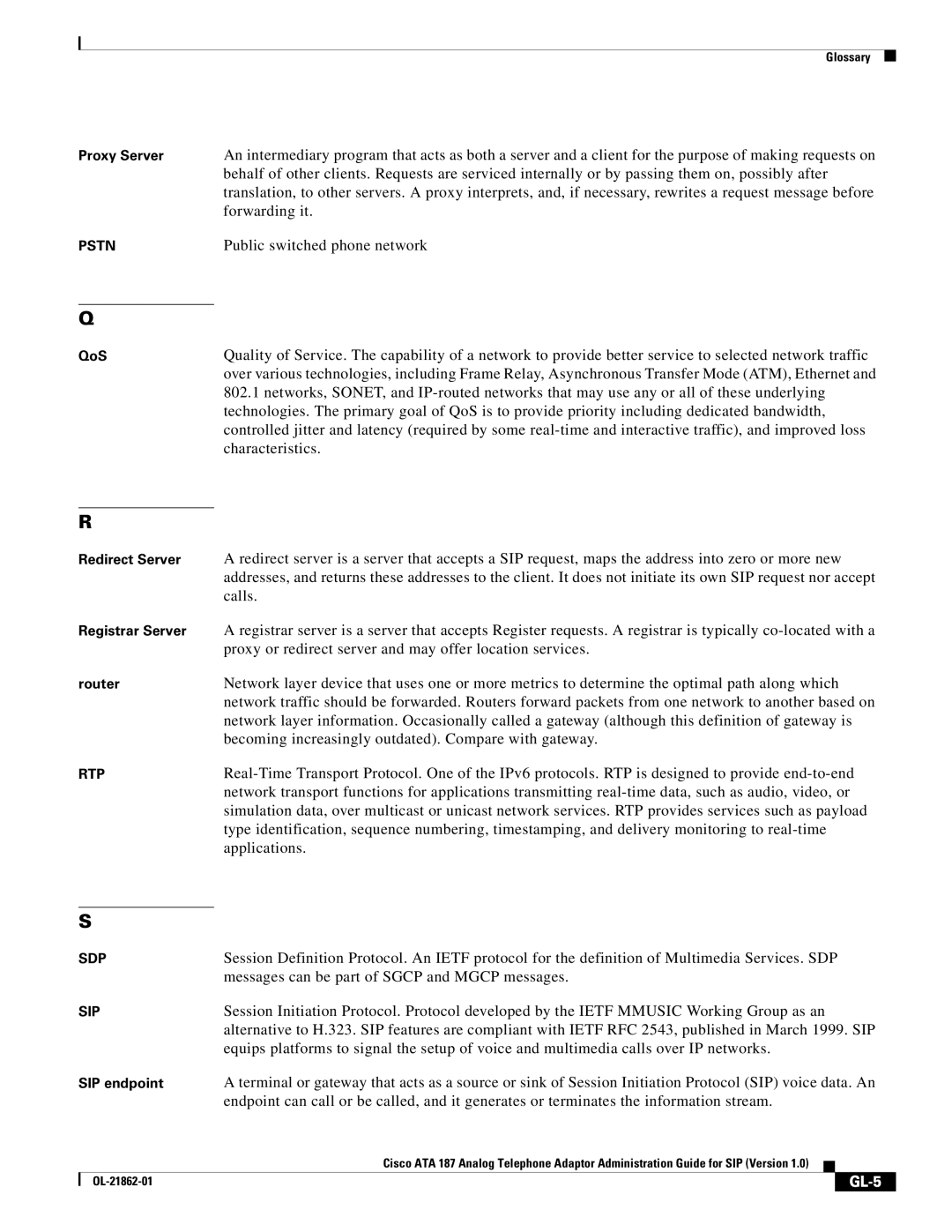 Cisco Systems ATA187I1ARF manual GL-5 