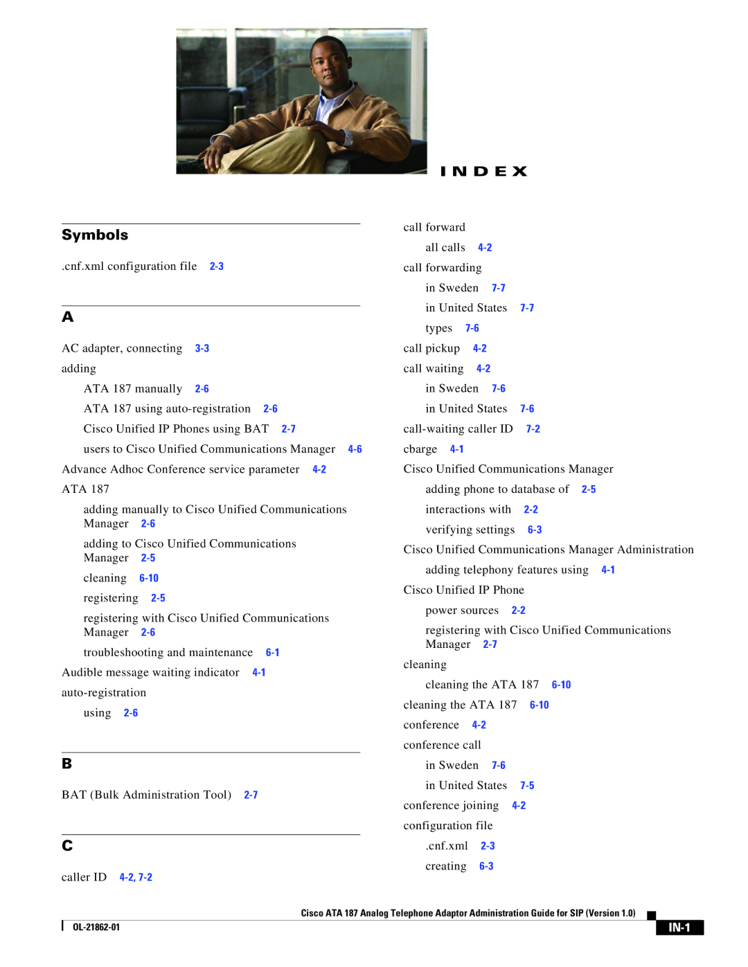 Cisco Systems ATA187I1ARF manual Symbols, IN-1 